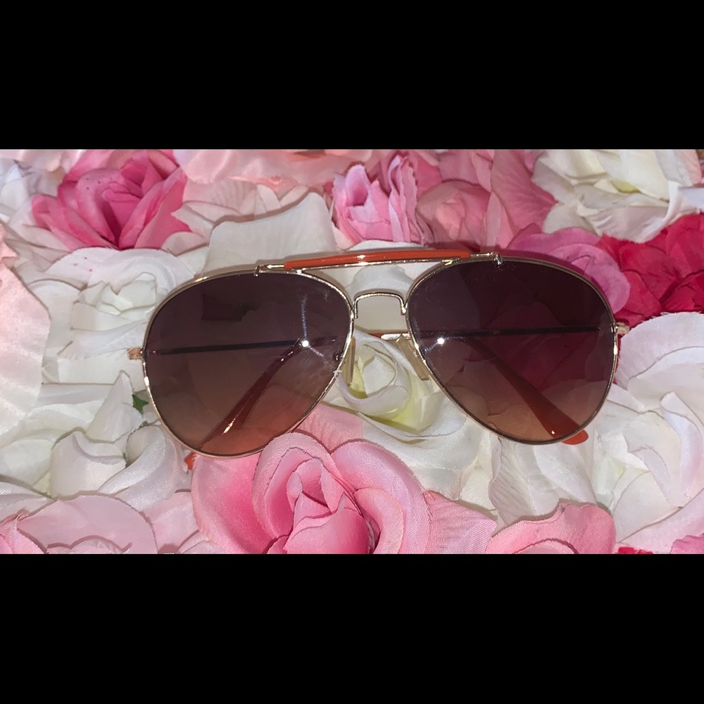 Brown Aviator Sunglasses w Orange Details
